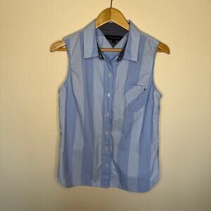 Tommy Hilfigure Blue White MIni Plaid Print Sleeveless Top Medium
